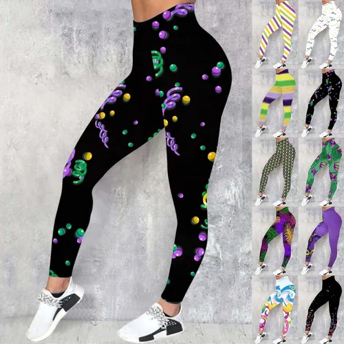 Miniatura 5 de sdbrld Leggings de Mardi Gras para mujer, color morado, gráfico, cintura alta, elásticos, con estampado de carnaval, festival, fiesta, yoga
