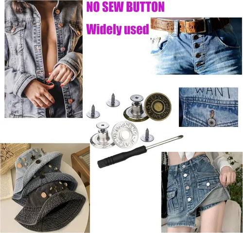 Miniatura 7 de 20 botones para coser jeans de metal, 0.67 pulgadas, sin clavos, removibles, sin clavos, botones de metal de repuesto para reparación de remaches