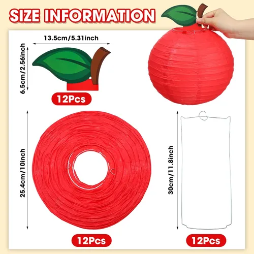 Miniatura 3 de Retisee 12 Piezas Faroles de Papel en Forma de Manzana Roja de 10 Pulgadas Decoración de Aula Decoración Colgante de Regreso a la Escuela