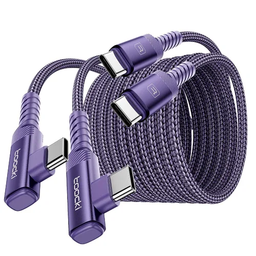 Miniatura 20 de Cable de carga USB C a USB C (3.3 pies, paquete de 2), cable de carga tipo C de 60 W, cable de carga rápida de ángulo recto USBC a USBC para iPhone
