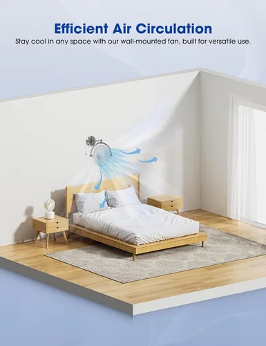Miniatura 9 de Ventiladores de pared con cadena de tracción, ventiladores de pared de 10 pulgadas, ventilador oscilante silencioso para montaje en pared, brazo