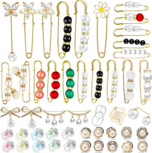 Broche de perlas de imitación con caja, chales de suéter de seguridad con botones de cobertura, alfileres, broches, conjuntos para mujeres, niñas,