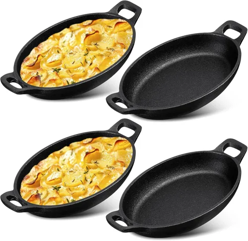 Miniatura 10 de Mifoci Paquete de 8 mini fajitas de hierro fundido, 7.1 x 4.7 pulgadas, sartén ovalada para carne, juego de moldes pequeños, cacerola negra