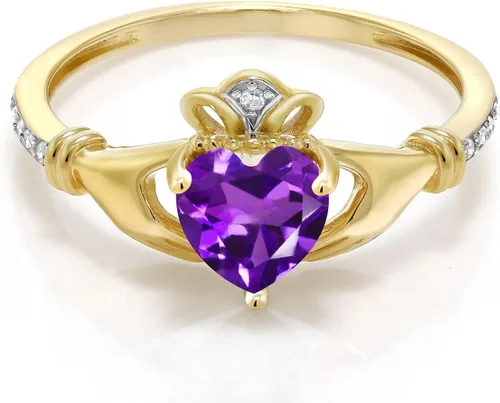 Miniatura 78 de Gem Stone King Anillo de compromiso claddagh celta irlandés de oro amarillo de 10 quilates con piedra preciosa en forma de corazón de 0.236 in