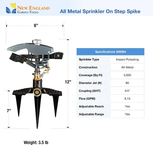 Miniatura 8 de Rociador pulsante de impacto resistente 300004, potente alcance de chorro de 80 pies de diámetro, control de rango de 360° para cubrir hasta 5,000