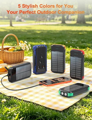 Miniatura 13 de Cargador Solar Banco de Energía, Batería Externa de Carga Rápida PD 20W, 40000mAh Cargador Portátil para Teléfono con 4 Cables Integrados y Luces