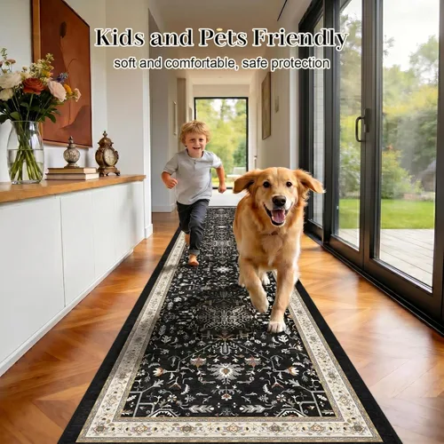 Miniatura 5 de nesrt Alfombra bohemia lavable de 2 x 10 pies, suave, antideslizante, extra larga, alfombra de cocina, color negro, vintage, geométrico, camino