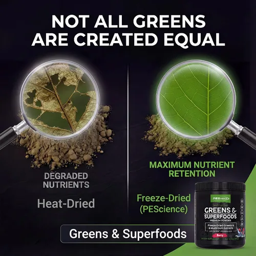Miniatura 2 de PEScience Greens Powder Superfood con clorofila natural, polvo de hongos Reishi y cola de pavo, col rizada liofilizada, espinacas, brotes
