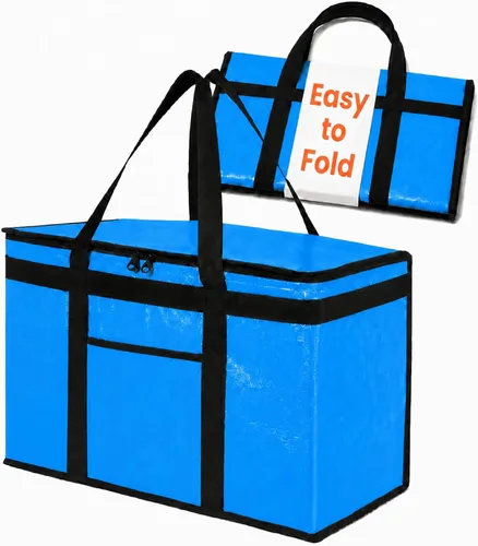 Miniatura 21 de NZ home Durable 3XL PRO Bolsa Térmica Aislada y Calentador de Alimentos para Entrega y Compras de Comestibles con Cremallera Superior, Azul Grado
