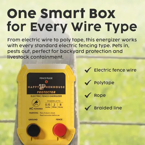 Miniatura 3 de Cargador de cerca eléctrica Happy Henhouse - Encendido potente de 110V CA enchufable energizador de cerca para gallinas, granjas pequeñas y jardines
