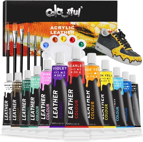 Pintura de cuero acrílico Colorful para pintar zapatos - 12 colores de pintura para cuero para decoración de bolsos y billeteras, cuidado de