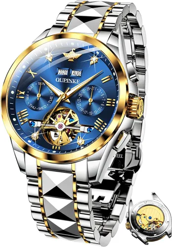 Miniatura 15 de OUPINKE - Reloj automático para hombre, diseño de esqueleto de diamante mecánico de cuerda automática, lujo, reloj de pulsera de cristal de zafiro