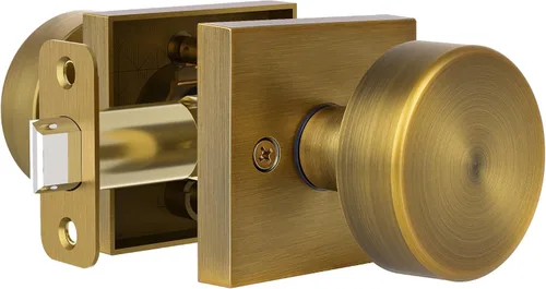 Miniatura 13 de coolnews Pomos dorados para puerta interior, pomo de puerta de privacidad con cerradura, manija de puerta cuadrada resistente moderna para Oro