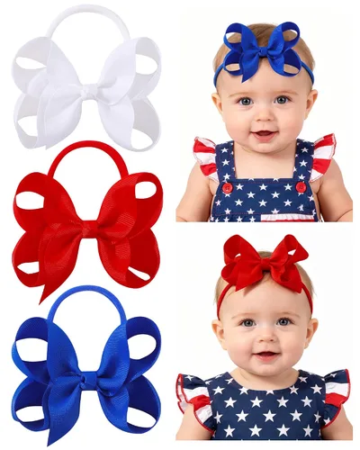 Miniatura 12 de jollybows 40 piezas Diademas con Lazos de Cinta Grosgrain para Bebés Niñas 4" Banda Elástica para el Cabello Accesorios para el Cabello para Bebés