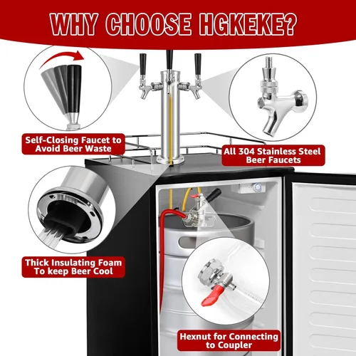 Miniatura 3 de Torre Kegerator de acero inoxidable de 3 grifos, torre de barril de cerveza de 3 pulgadas, torre de cerveza de barril de 3 pulgadas, torre de grifo