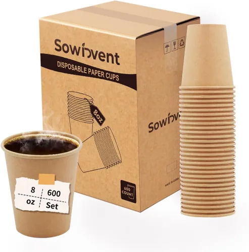 Miniatura 11 de Vasos de papel kraft de 12 onzas, 200 unidades, desechables para bebidas de café frío y caliente, para picnic y vida cotidiana, oficina y viajes