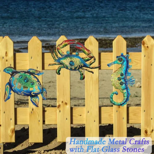 Miniatura 2 de Weibefee Arte de pared de metal con temática de playa de caballito de mar de tortugas marinas y cangrejo para decoración del día de la madre
