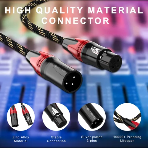 Miniatura 6 de Cables XLR - Paquete de 6 cables XLR trenzados de nailon trenzado y cable de micrófono equilibrado para micrófonos, mezcladores y altavoces