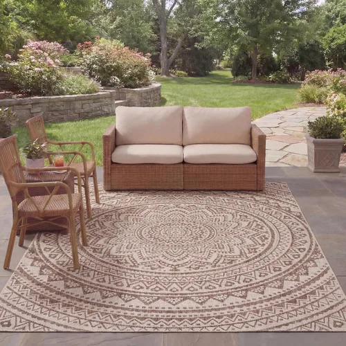 Miniatura 71 de SAFAVIEH Alfombra lavable para exteriores, colección Courtyard - Pasillo de 2.3 x 8 pies, color beige claro y marrón claro, no desprende pelusa