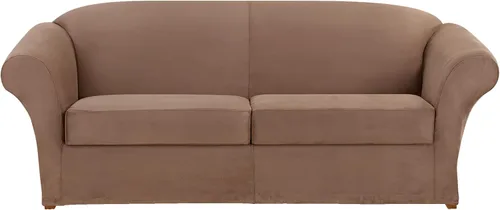 Miniatura 30 de SURE FIT funda para silla con alas y cojín en T de gamuza suave, de una pieza, ajuste relajado, poliéster, lavable a máquina, color chocolate
