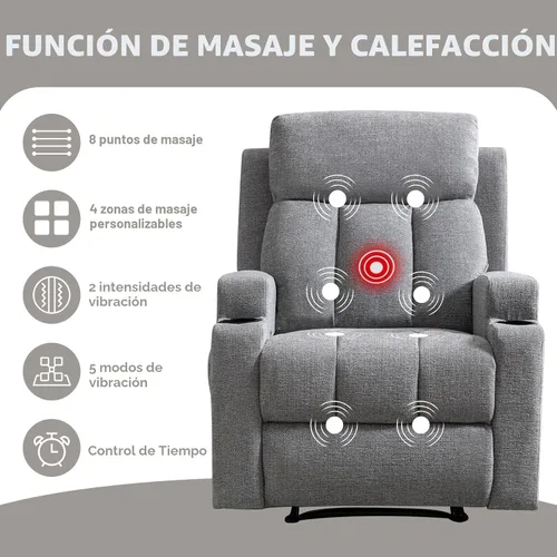 Miniatura 5 de CANMOV Silla reclinable manual con masaje y calor, cómodo sofá reclinable con brazos y respaldo acolchados, sofá reclinable manual individual con 2