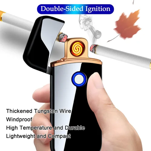 Miniatura 2 de Encendedor electrónico recargable por USB, encendido inteligente de doble cara, resistente al viento, plasma ligero, regalo portátil para novios