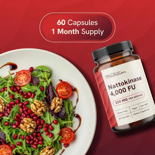 Miniatura 7 de Suplemento de nattoquinasa 4000 FU Apoya la circulación saludable y mantiene los niveles de fibrina Nattokinase 4000 FU por porción Derivado