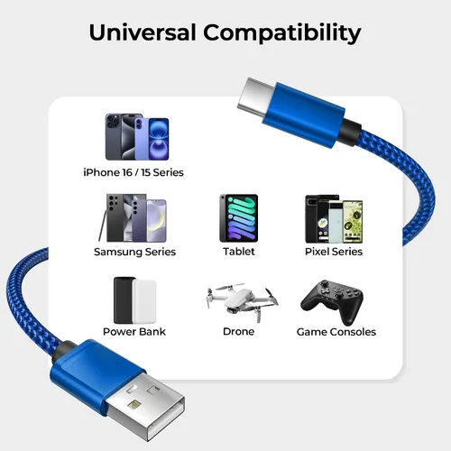 Miniatura 7 de Basesailor Paquete de 2 cables de carga USB tipo C de 6.6 pies, cable de carga para iPhone 16 Pro Max, Kindle Fire HD 7 12th, 10 9th, 8 10th 2020