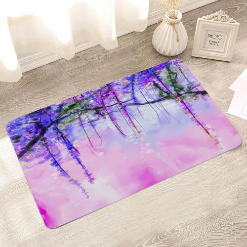 Miniatura 2 de Tapete de baño de glicina abstracta para baño, diseño de flores moradas con fondo de bokeh, tapete de ducha para una cómoda y absorbente de agua