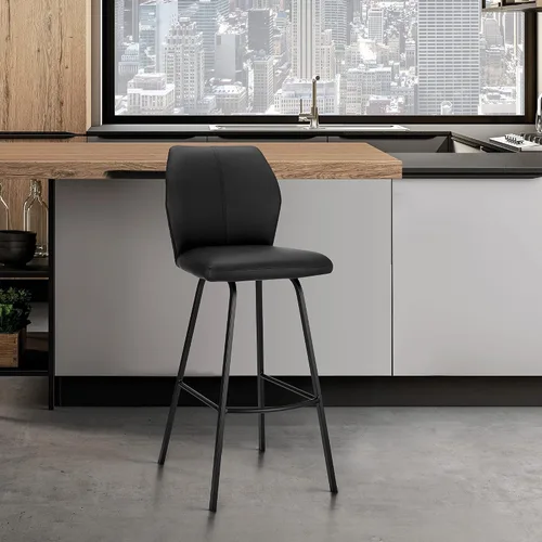 Miniatura 13 de Armen Living Taburete de cuero sintético gris Tandy y metal negro de 26 pulgadas