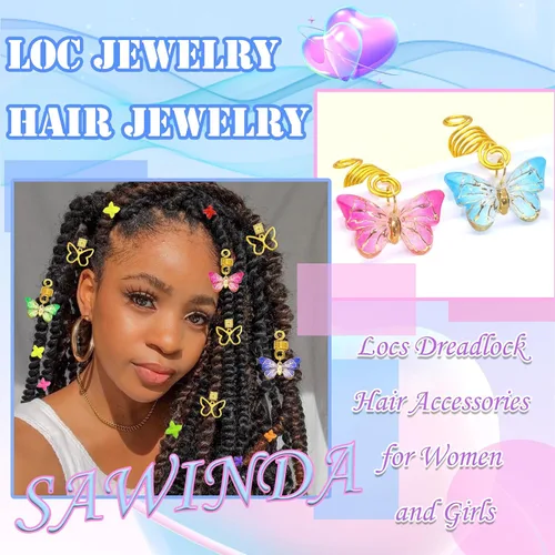 Miniatura 4 de 20 piezas de joyería para el cabello para trenzas, colgante de mariposa dorada, accesorios Dreaklock, tubo Loc, accesorios de trenza de cuentas