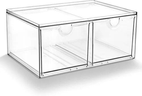 Miniatura 17 de Prsildan - Organizador de cajones acrílico para maquillaje con 3 cajones, almacenamiento transparente apilable para biberones, manualidades, joyas