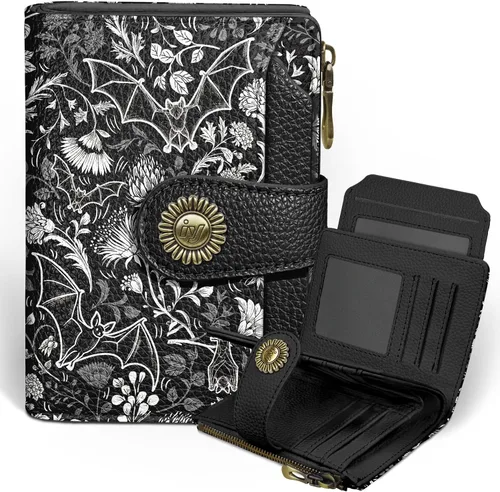 Miniatura 31 de Icycay Cartera pequeña para mujer, plegable con bloqueo RFID, soporte para tarjetas de crédito, bolsillo con cremallera para monedas, piel