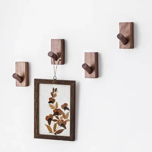 Miniatura 3 de HomeDo Paquete de 4 ganchos adhesivos de pared para sombreros, ganchos de madera para colgar en la pared, ganchos decorativos individuales