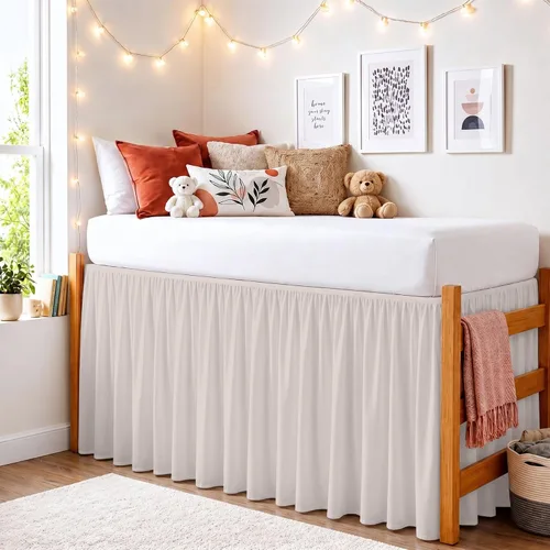 Miniatura 10 de Twin XL 28" Drop Extra Long BedSkirt, Premium Brushed Microfiber Tailored Drop, Put On Elastic Wrap Around Long Dust Ruffle, Split Corner, Bedroom
