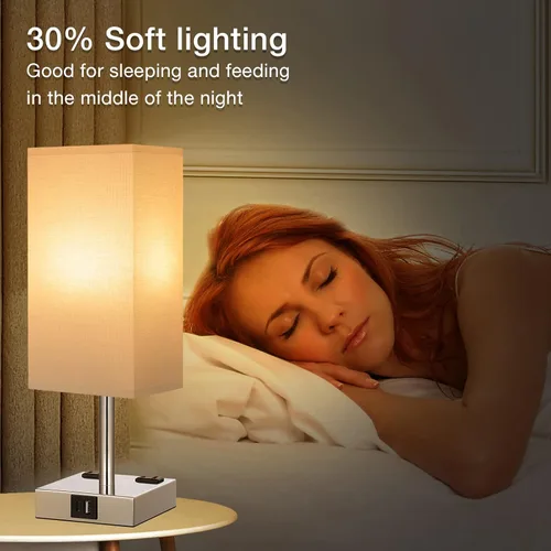 Miniatura 7 de aooshine - Juego de 2 lámparas de mesita de noche con control táctil con puertos de carga USB-C+A y salidas de AC, lámpara de mesita de noche