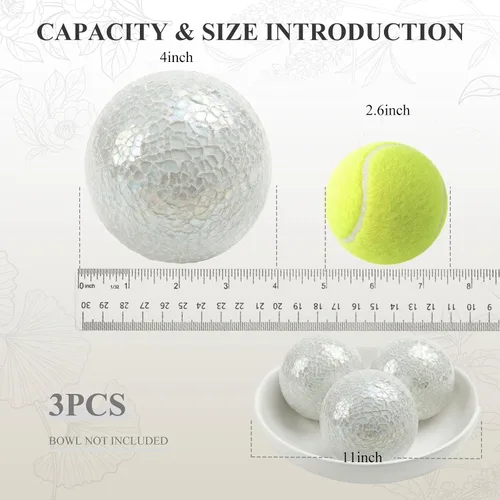 Miniatura 2 de DomeStar 3 piezas de bolas decorativas para cuencos, esferas de mosaico de vidrio de 4 pulgadas en blanco para cuencos de centro, decoración