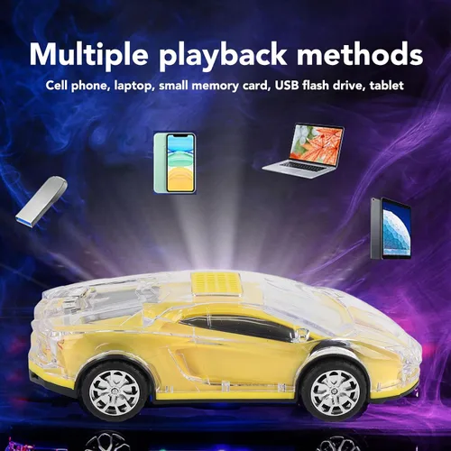 Miniatura 8 de Yoidesu Altavoz Bluetooth para coche, estilo retro con luces LED, 8.7 pulgadas USB recargable, amarillo