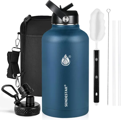Miniatura 35 de SENDESTAR Botella de agua aislada de 24 onzas, boca ancha, botella de agua de 24 onzas con tapa con popote, tapa de boquilla, acero inoxidable