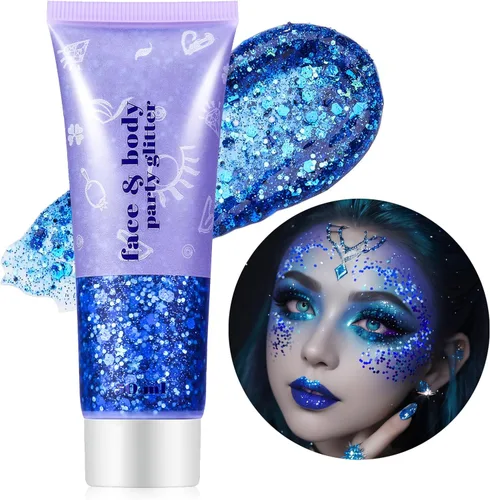 Miniatura 21 de Go Ho Gel de purpurina púrpura de sirena, purpurina holográfica para el cabello morado para niños y mujeres, lentejuelas gruesas para ojos, labios