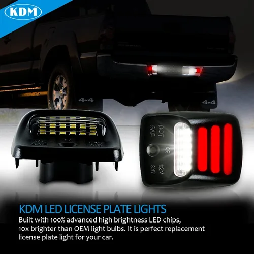 Miniatura 4 de KDM Luz LED de matrícula con 3 tubos de neón OLED rojos compatibles con Toyota Tacoma 2005-2015 y Tundra 2000-2013, lámpara trasera de camioneta