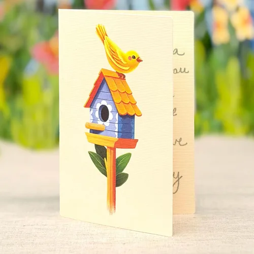 Miniatura 3 de Freshcut Paper Tarjetas desplegables, mini jardín de casa de pájaros, ramo de flores de tamaño natural de 9 pulgadas, tarjeta de felicitación