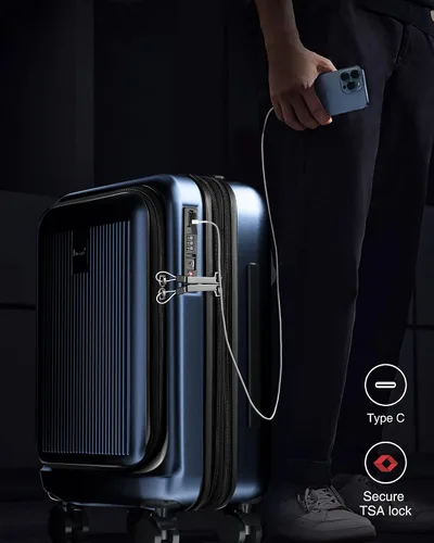 Miniatura 2 de LUGGEX Equipaje de mano con compartimento para laptop, maleta rígida de policarbonato con cargador y puerto USB integrado, equipaje expandible