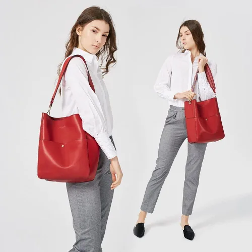Miniatura 2 de Bostanten Bolsas de cuero para hombro, tipo balde, para mujer