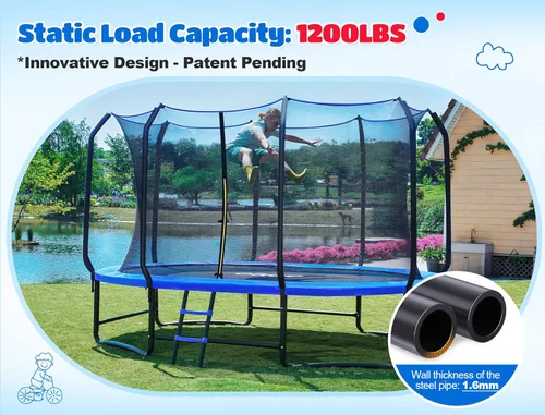 Miniatura 2 de ORCC Trampolín ovalado para exteriores con red de seguridad, trampolín de gimnasia recreativa para niños, trampolines de jardín con marco de acero