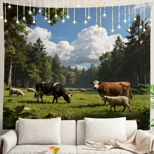 Miniatura 113 de Shrahala Tapiz de pared con paisaje de lago de otoño, bosque amarillo, para colgar en la pared, tapiz grande, decoración de fibra de poliéster