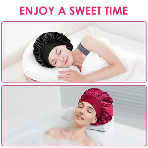 Miniatura 4 de Gorro de seda blanco para mujeres durmiendo, gorro de seda para dormir, trenzas de cabello rizado, gorra de satén grande para dormir, gorra de noche