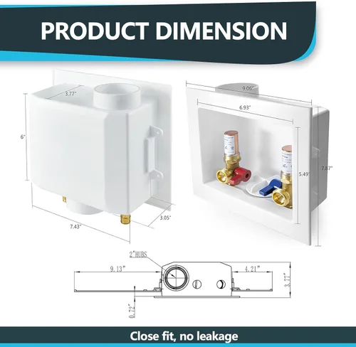 Miniatura 2 de Caja de salida para lavadora, drenaje central/drenaje lateral, entrada de sudor MIP de 1/2 pulgada x conexión de salida MHT de 3/4 pulgadas, caja
