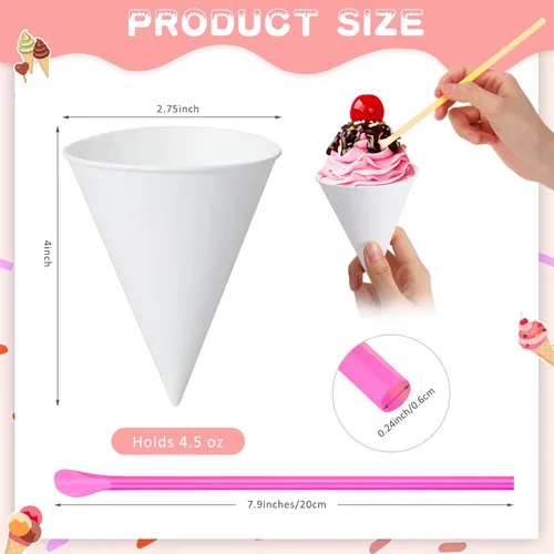 Miniatura 5 de Eaasty 200 tazas de cono de nieve y pajitas, cucharas de 4.5 onzas, popotes de papel desechables, cuchara de paja para aguanieve, helado afeitado