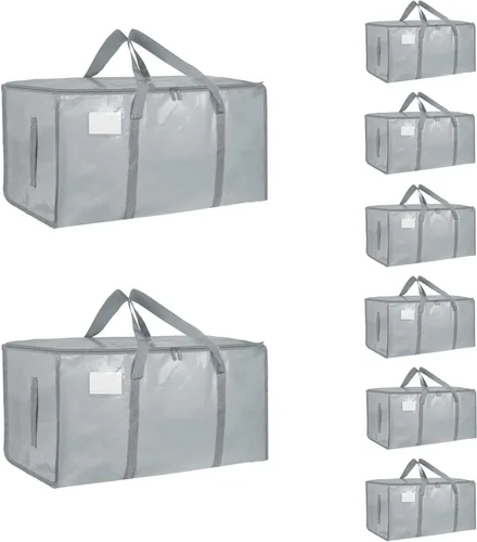 Miniatura 10 de Paquete de 4 bolsas de mudanza extra grandes y resistentes, bolsas de almacenamiento impermeables con asas y cremalleras, plegables para dormitorio